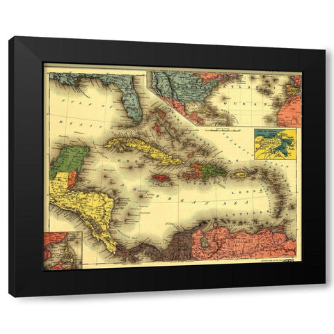 Evening Post map of the West Indies 1898 Black Modern Wood Framed Art Print with Double Matting by Vintage Maps