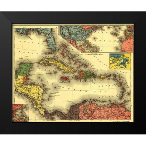 Evening Post map of the West Indies 1898 Black Modern Wood Framed Art Print by Vintage Maps