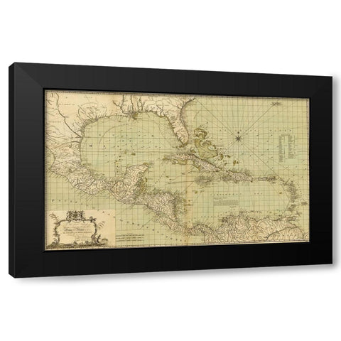 Chart of the West Indies 1796 Black Modern Wood Framed Art Print with Double Matting by Vintage Maps
