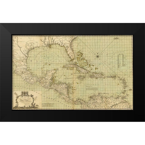 Chart of the West Indies 1796 Black Modern Wood Framed Art Print by Vintage Maps