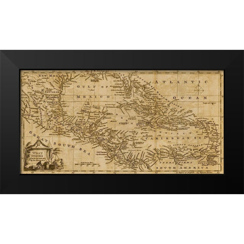 West Indies 1782 Black Modern Wood Framed Art Print by Vintage Maps
