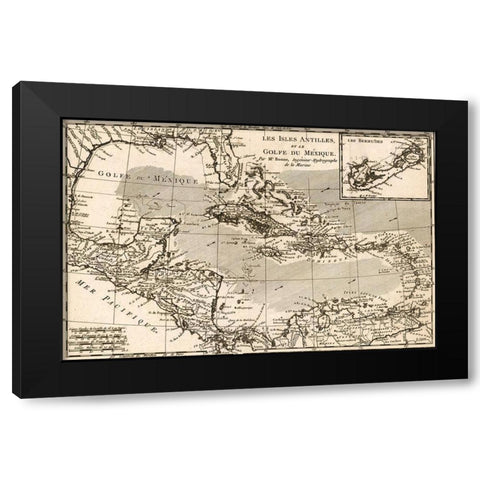 Antilles and The Gulf of Mexico Black Modern Wood Framed Art Print with Double Matting by Vintage Maps