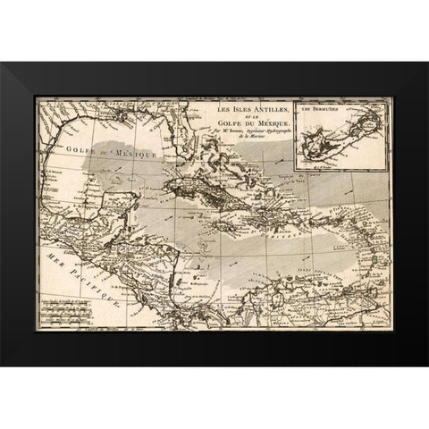 Antilles and The Gulf of Mexico Black Modern Wood Framed Art Print by Vintage Maps