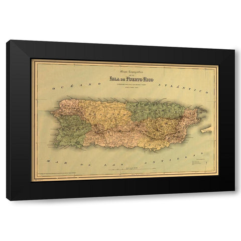 Puerto Rico 1886 Black Modern Wood Framed Art Print with Double Matting by Vintage Maps