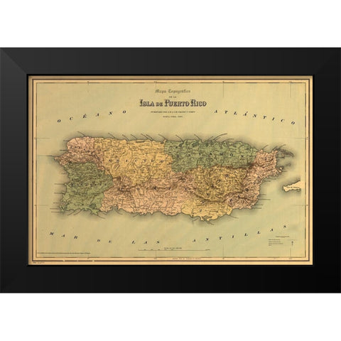 Puerto Rico 1886 Black Modern Wood Framed Art Print by Vintage Maps