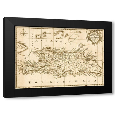 Hispaniola 1758 Black Modern Wood Framed Art Print with Double Matting by Vintage Maps
