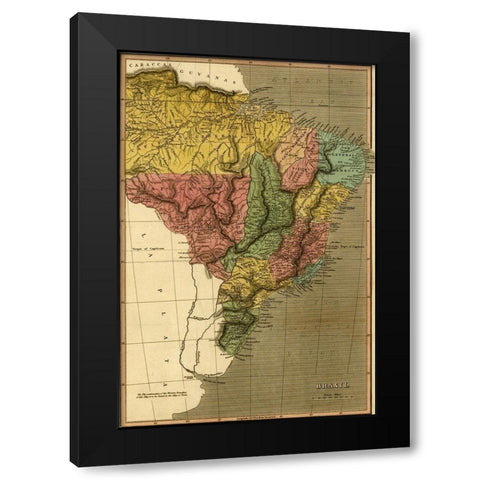 Brazil 1822 Black Modern Wood Framed Art Print with Double Matting by Vintage Maps