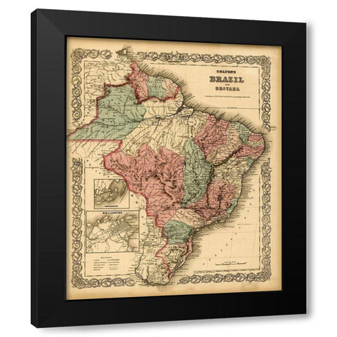 Brazil 1871 Black Modern Wood Framed Art Print with Double Matting by Vintage Maps