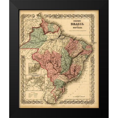 Brazil 1871 Black Modern Wood Framed Art Print by Vintage Maps