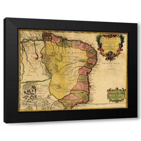 Brazil 1719 Black Modern Wood Framed Art Print with Double Matting by Vintage Maps