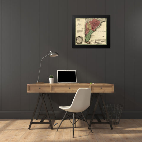 Southern Countries of South America 1733 Black Modern Wood Framed Art Print by Vintage Maps
