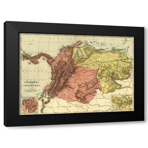 Colombia and Venezuela 1898 Black Modern Wood Framed Art Print with Double Matting by Vintage Maps