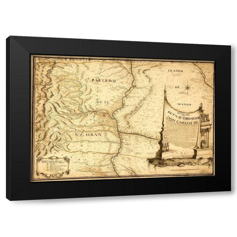 Centa Valley Argentina 1794 Black Modern Wood Framed Art Print with Double Matting by Vintage Maps