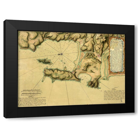 Topographic Map of Concepcion Bay Chile 1782 Black Modern Wood Framed Art Print by Vintage Maps
