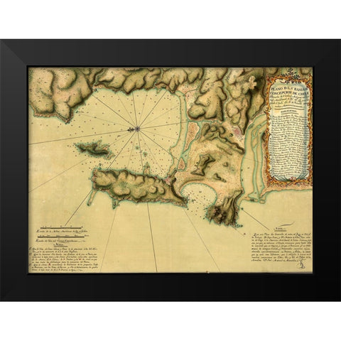 Topographic Map of Concepcion Bay Chile 1782 Black Modern Wood Framed Art Print by Vintage Maps