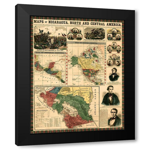 Nicaragua and Central America-Mexico-isthmus of Panama Black Modern Wood Framed Art Print with Double Matting by Vintage Maps