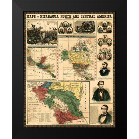 Nicaragua and Central America-Mexico-isthmus of Panama Black Modern Wood Framed Art Print by Vintage Maps