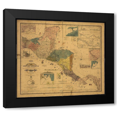 States of Central America 1862 Black Modern Wood Framed Art Print by Vintage Maps