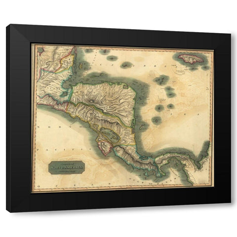 Spanish Central America Black Modern Wood Framed Art Print with Double Matting by Vintage Maps