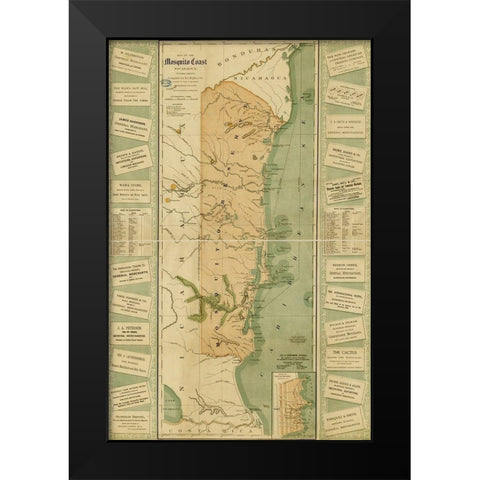 Mosquito Coast of Nicaragua Black Modern Wood Framed Art Print by Vintage Maps