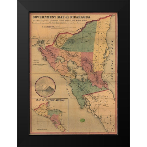 Nicaragua Black Modern Wood Framed Art Print by Vintage Maps