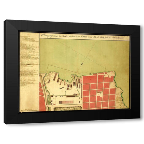 Havana Cuba City Plan 1700 Black Modern Wood Framed Art Print by Vintage Maps