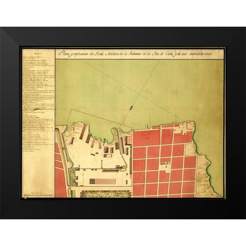 Havana Cuba City Plan 1700 Black Modern Wood Framed Art Print by Vintage Maps