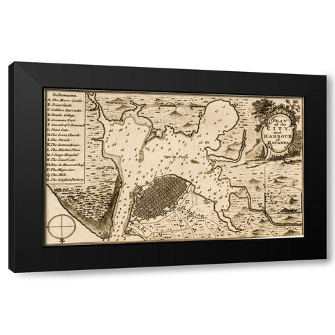 Havana Cuba City Plan 1701 Black Modern Wood Framed Art Print with Double Matting by Vintage Maps