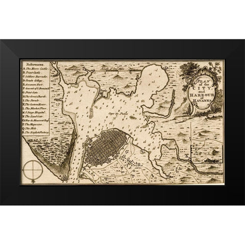 Havana Cuba City Plan 1701 Black Modern Wood Framed Art Print by Vintage Maps