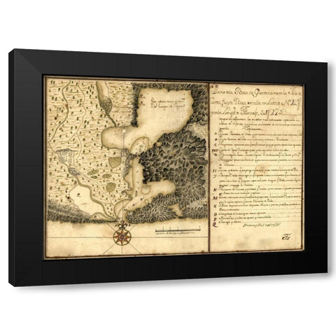 Plan of Guantanamo Bay Cuba 1751 Black Modern Wood Framed Art Print with Double Matting by Vintage Maps