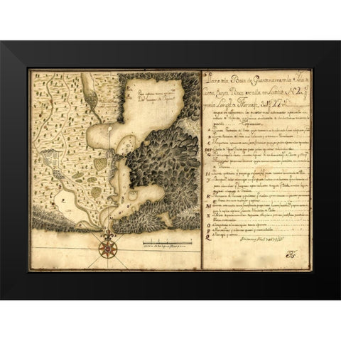 Plan of Guantanamo Bay Cuba 1751 Black Modern Wood Framed Art Print by Vintage Maps