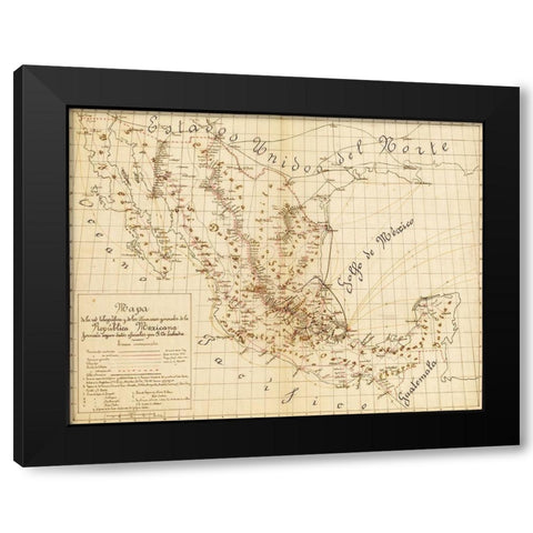 Telegraph and Communications Systems mexico 1884 Black Modern Wood Framed Art Print with Double Matting by Vintage Maps