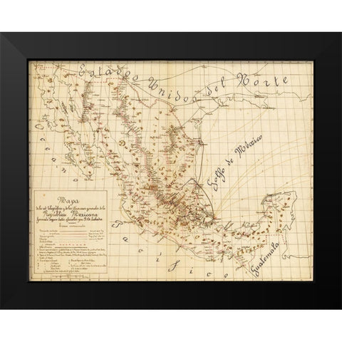 Telegraph and Communications Systems mexico 1884 Black Modern Wood Framed Art Print by Vintage Maps