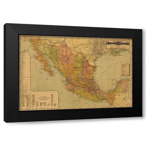 Mexico Black Modern Wood Framed Art Print with Double Matting by Vintage Maps