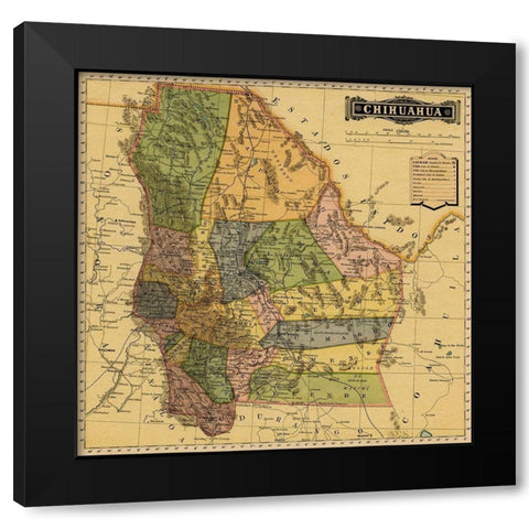 Chihuahua Mexico 1884 Black Modern Wood Framed Art Print with Double Matting by Vintage Maps