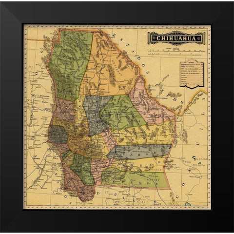 Chihuahua Mexico 1884 Black Modern Wood Framed Art Print by Vintage Maps