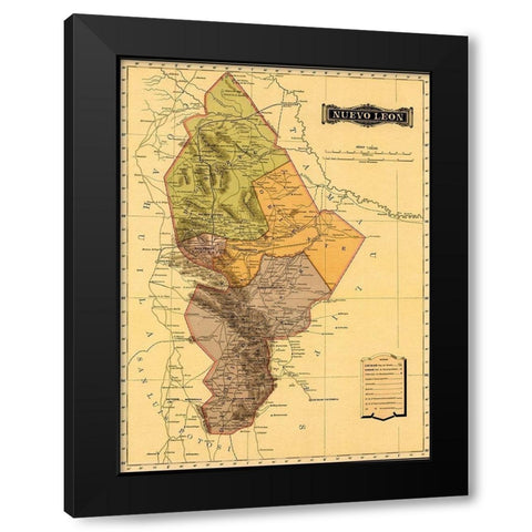 Nuevo Leon 1844 Black Modern Wood Framed Art Print by Vintage Maps