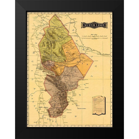 Nuevo Leon 1844 Black Modern Wood Framed Art Print by Vintage Maps