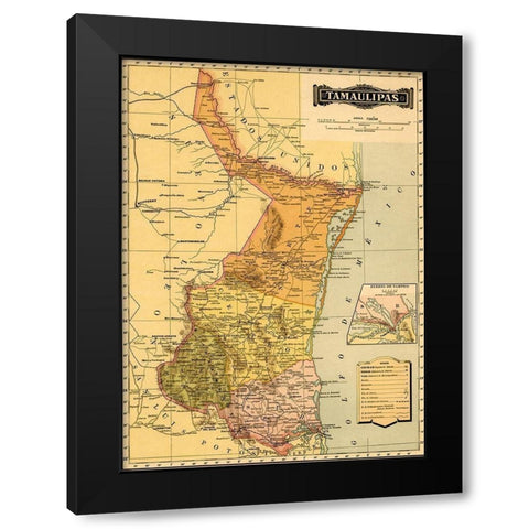 Tamaulipas 1844 Black Modern Wood Framed Art Print with Double Matting by Vintage Maps