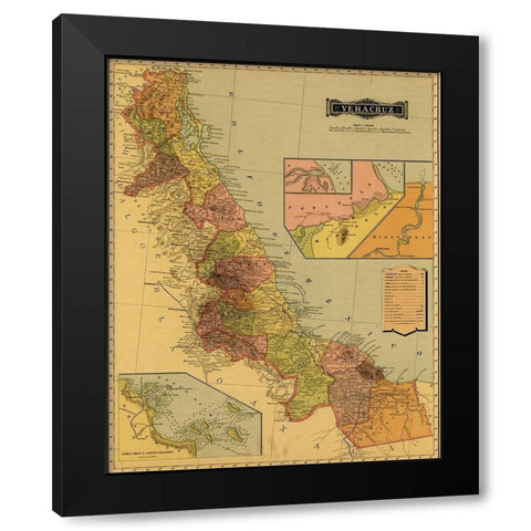 Vera Cruz 1844 Black Modern Wood Framed Art Print with Double Matting by Vintage Maps