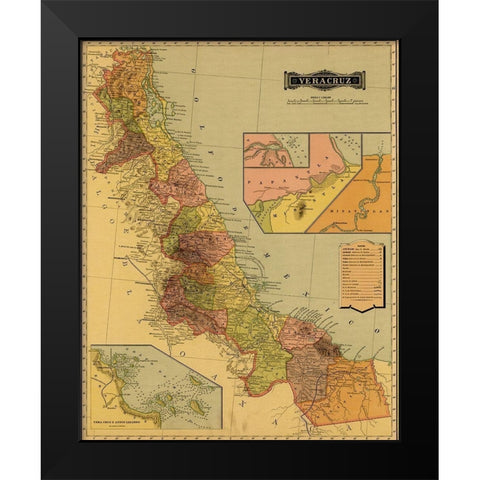 Vera Cruz 1844 Black Modern Wood Framed Art Print by Vintage Maps
