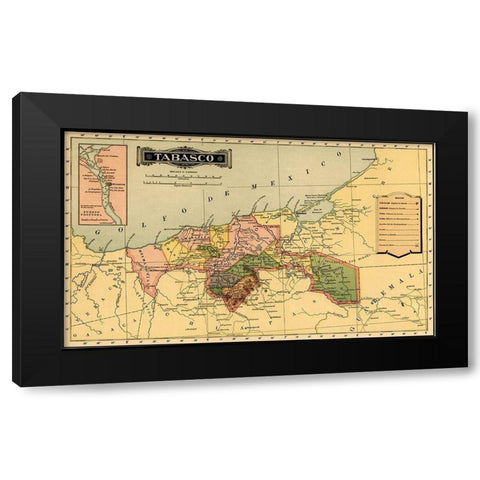 Tabasco 1844 Black Modern Wood Framed Art Print with Double Matting by Vintage Maps