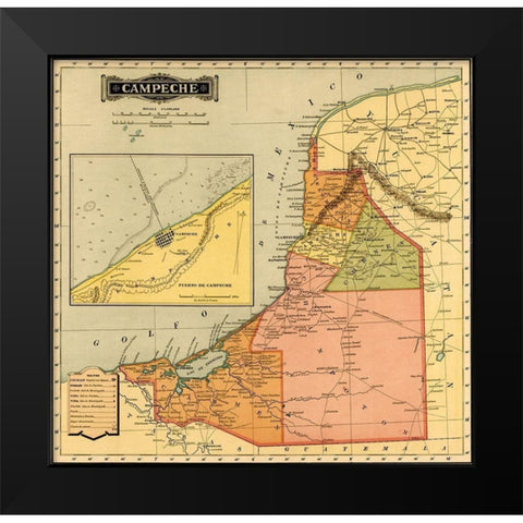 Campeche 1844 Black Modern Wood Framed Art Print by Vintage Maps