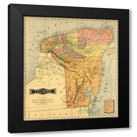 Yucatan 1844 Black Modern Wood Framed Art Print by Vintage Maps