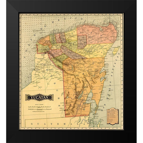 Yucatan 1844 Black Modern Wood Framed Art Print by Vintage Maps