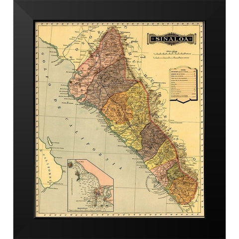 Sinaloa 1844 Black Modern Wood Framed Art Print by Vintage Maps