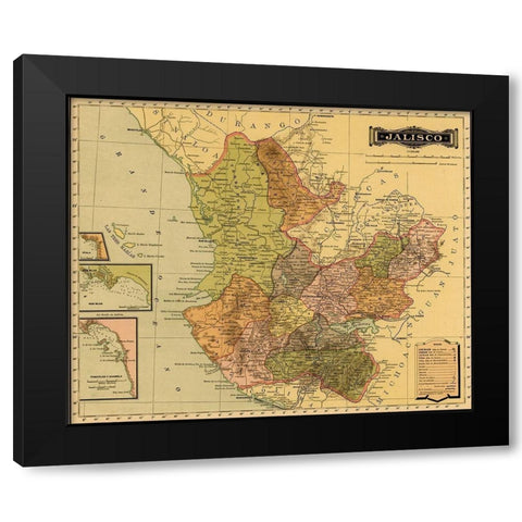 Jalisco 1844 Black Modern Wood Framed Art Print by Vintage Maps