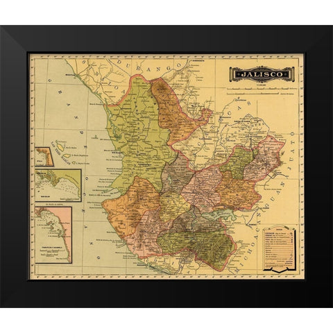 Jalisco 1844 Black Modern Wood Framed Art Print by Vintage Maps