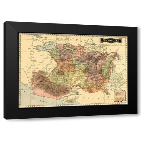 Michoacan 1844 Black Modern Wood Framed Art Print with Double Matting by Vintage Maps