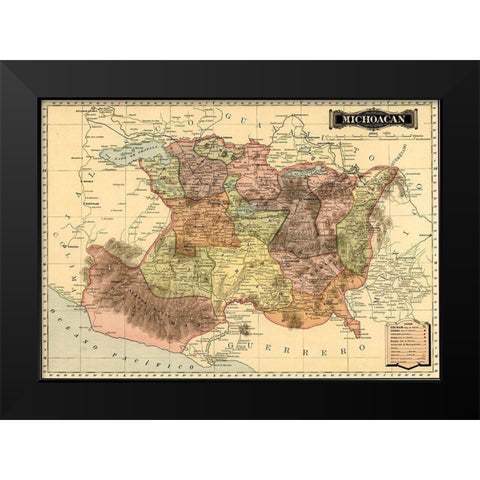 Michoacan 1844 Black Modern Wood Framed Art Print by Vintage Maps